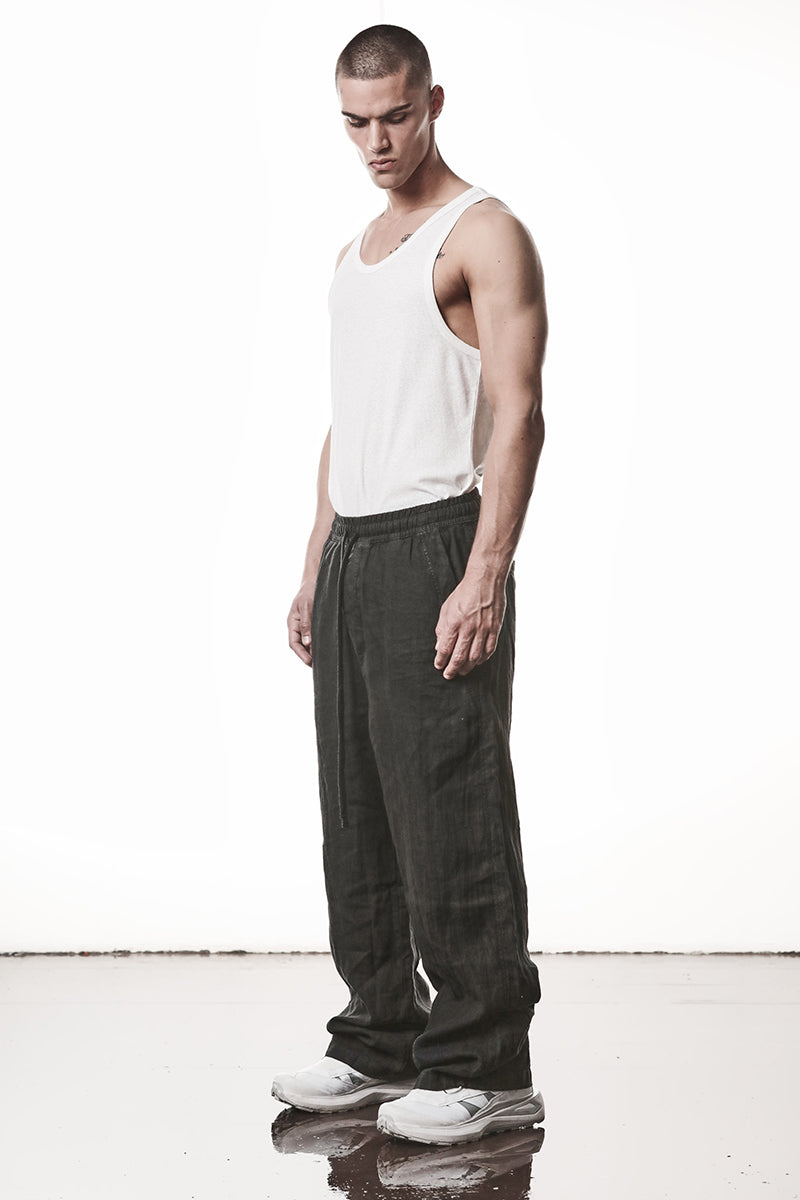 BLACK WIDE LINEN PANTS