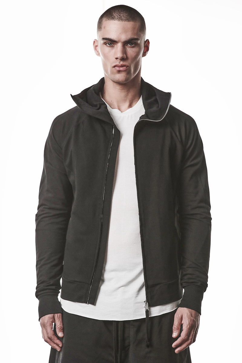 BLACK HOODED ZIP JACKET