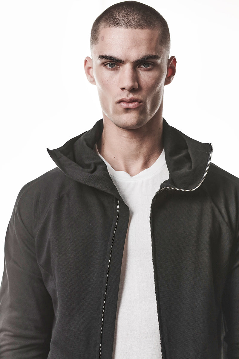 BLACK HOODED ZIP JACKET