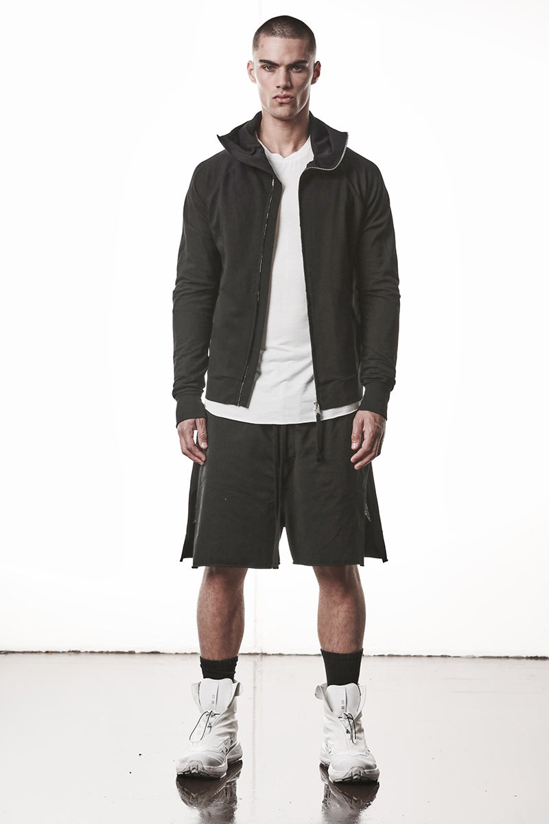 BLACK HOODED ZIP JACKET