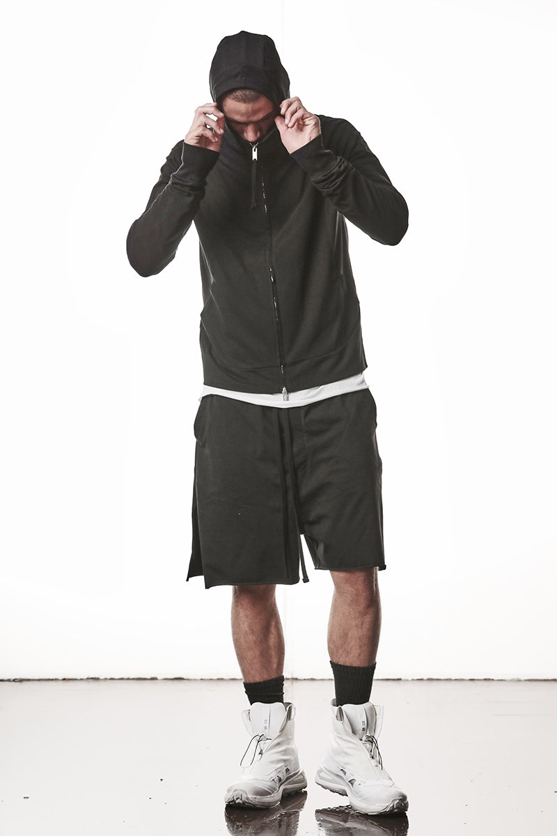 BLACK HOODED ZIP JACKET