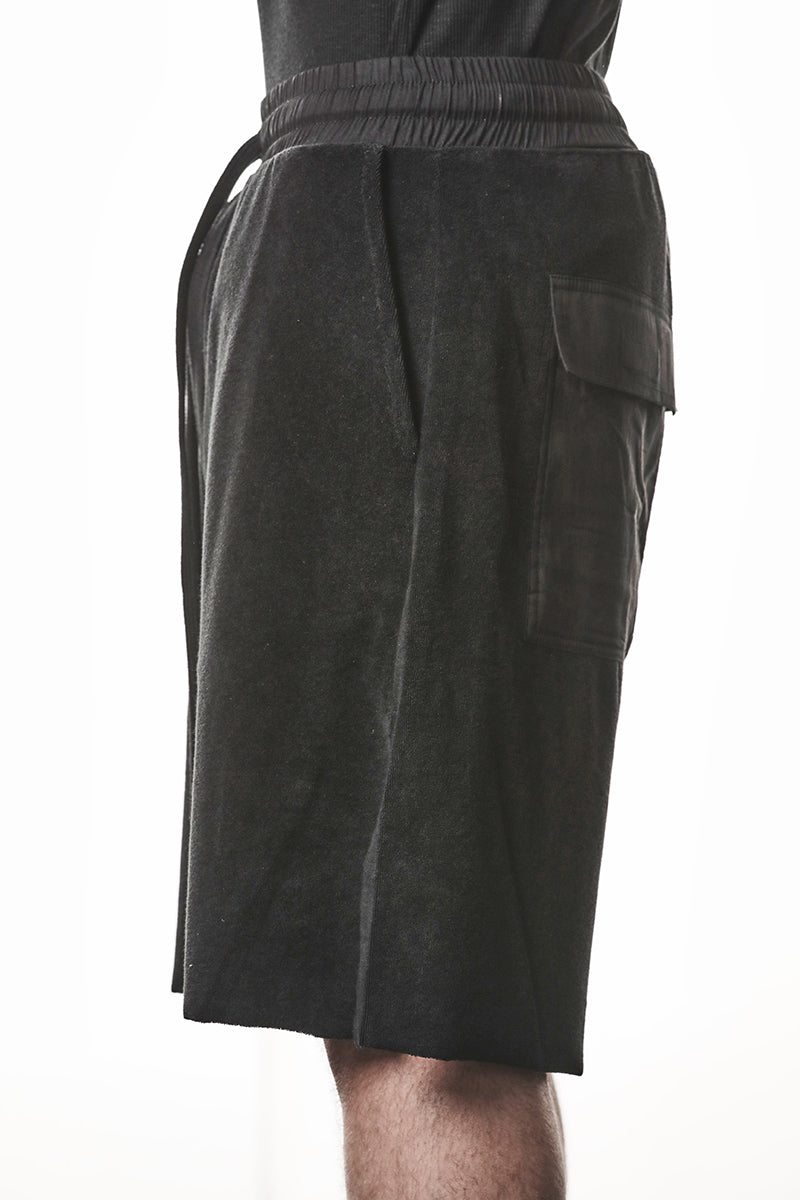 BLACK COTTON TERRY SHORTS