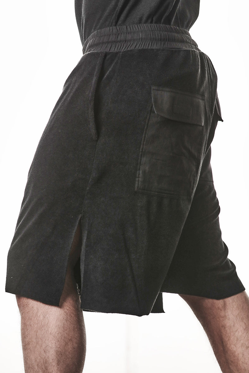 BLACK COTTON TERRY SHORTS