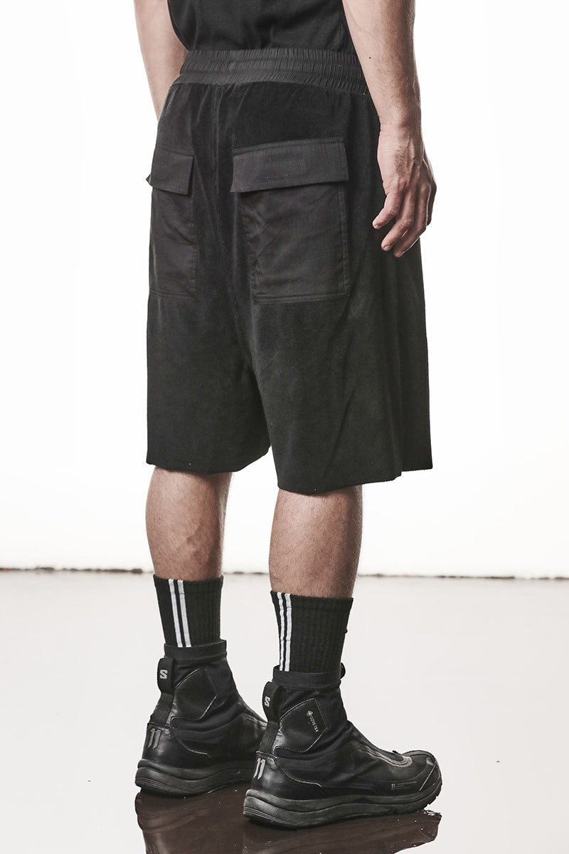 BLACK COTTON TERRY SHORTS