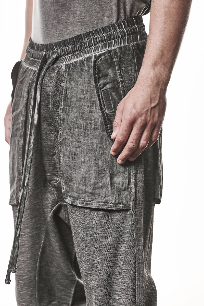 COLD DYED GREY PATCHED LINEN POCKETS PANTS