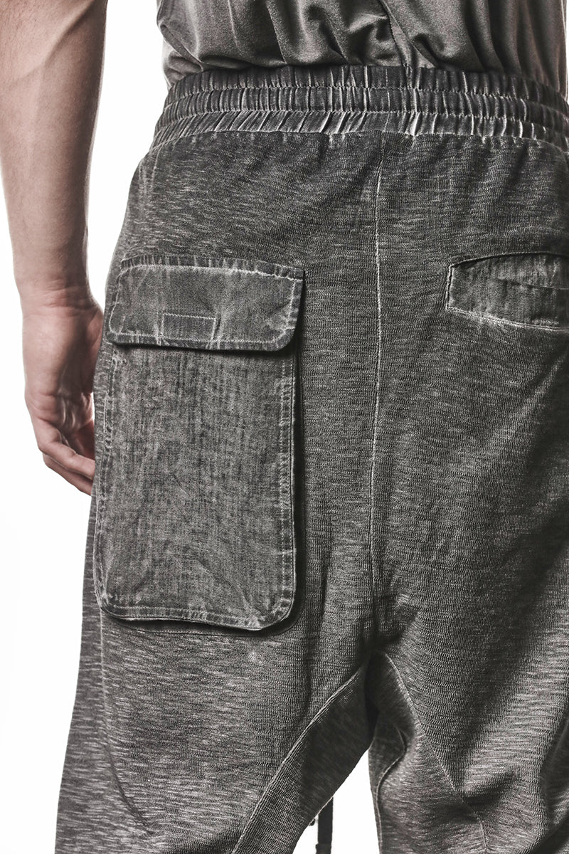COLD DYED GREY PATCHED LINEN POCKETS PANTS