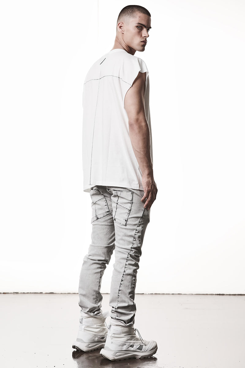 LIGHT GREY STRETCH DENIM TROUSERS