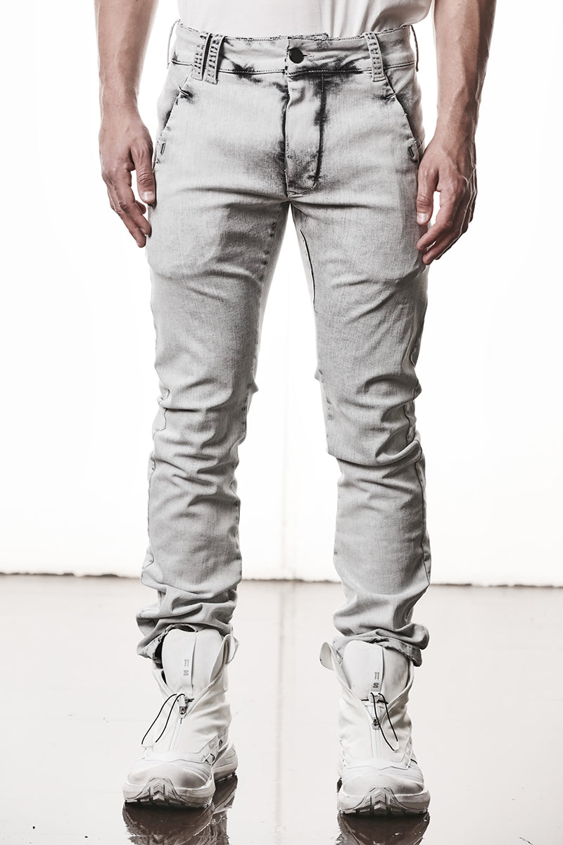 LIGHT GREY STRETCH DENIM TROUSERS