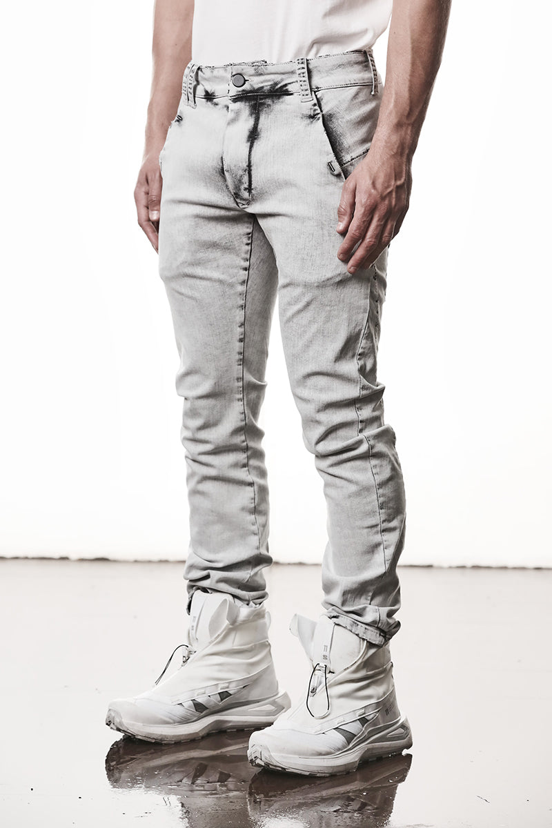 LIGHT GREY STRETCH DENIM TROUSERS