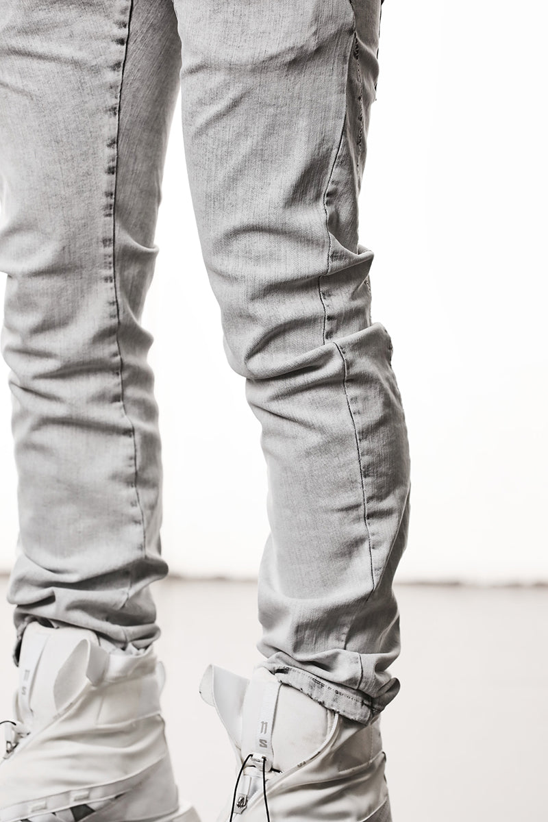 LIGHT GREY STRETCH DENIM TROUSERS