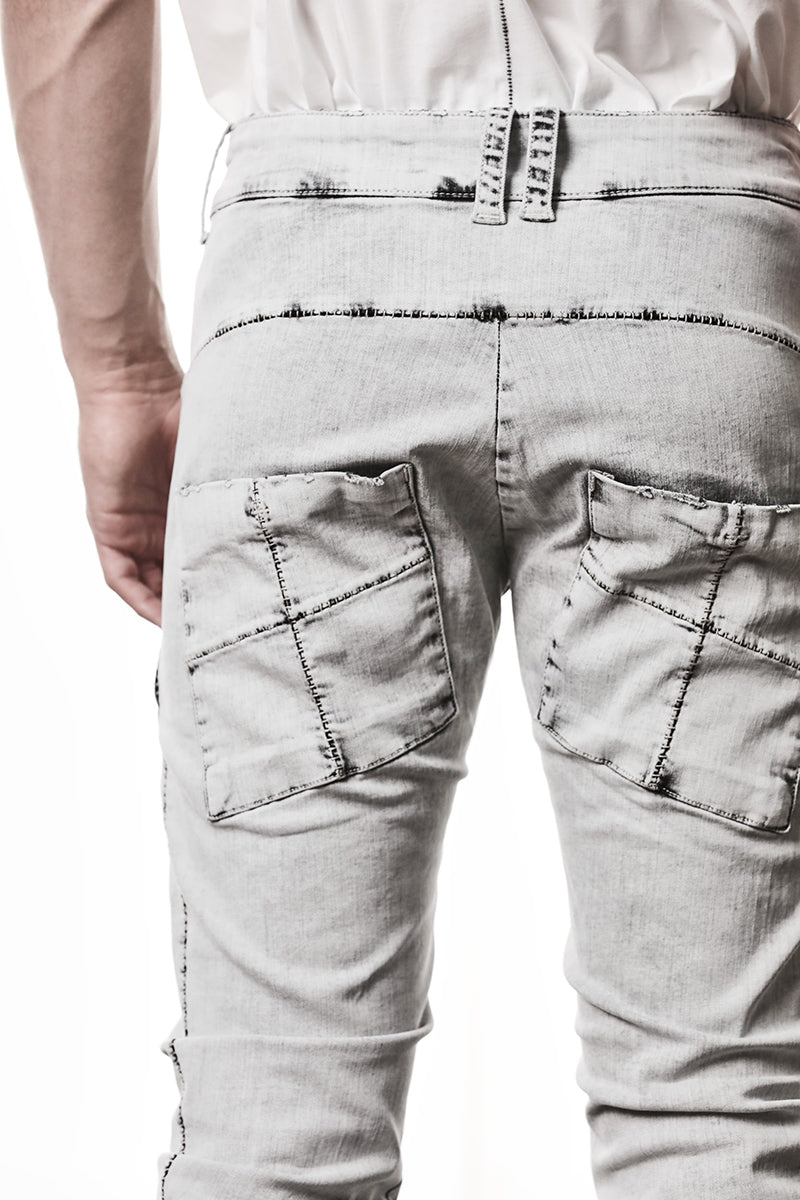 LIGHT GREY STRETCH DENIM TROUSERS