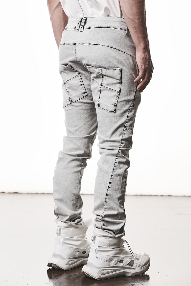 LIGHT GREY STRETCH DENIM TROUSERS