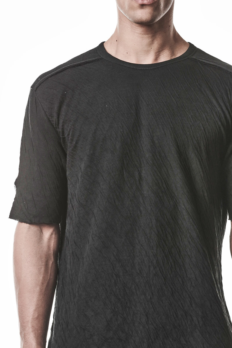 BLACK CRASHED BONDED COTTON TEE