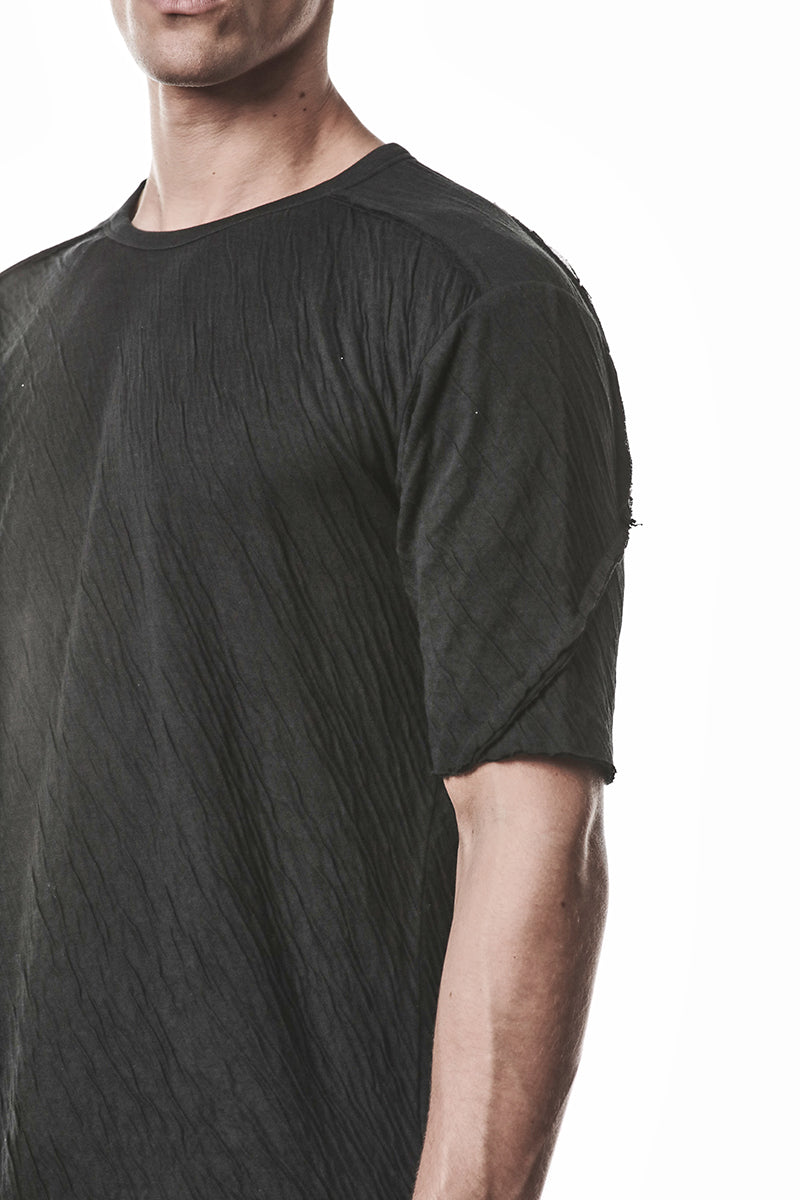 BLACK CRASHED BONDED COTTON TEE