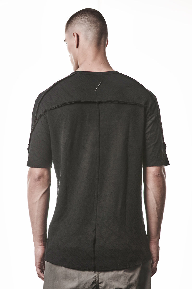 BLACK CRASHED BONDED COTTON TEE