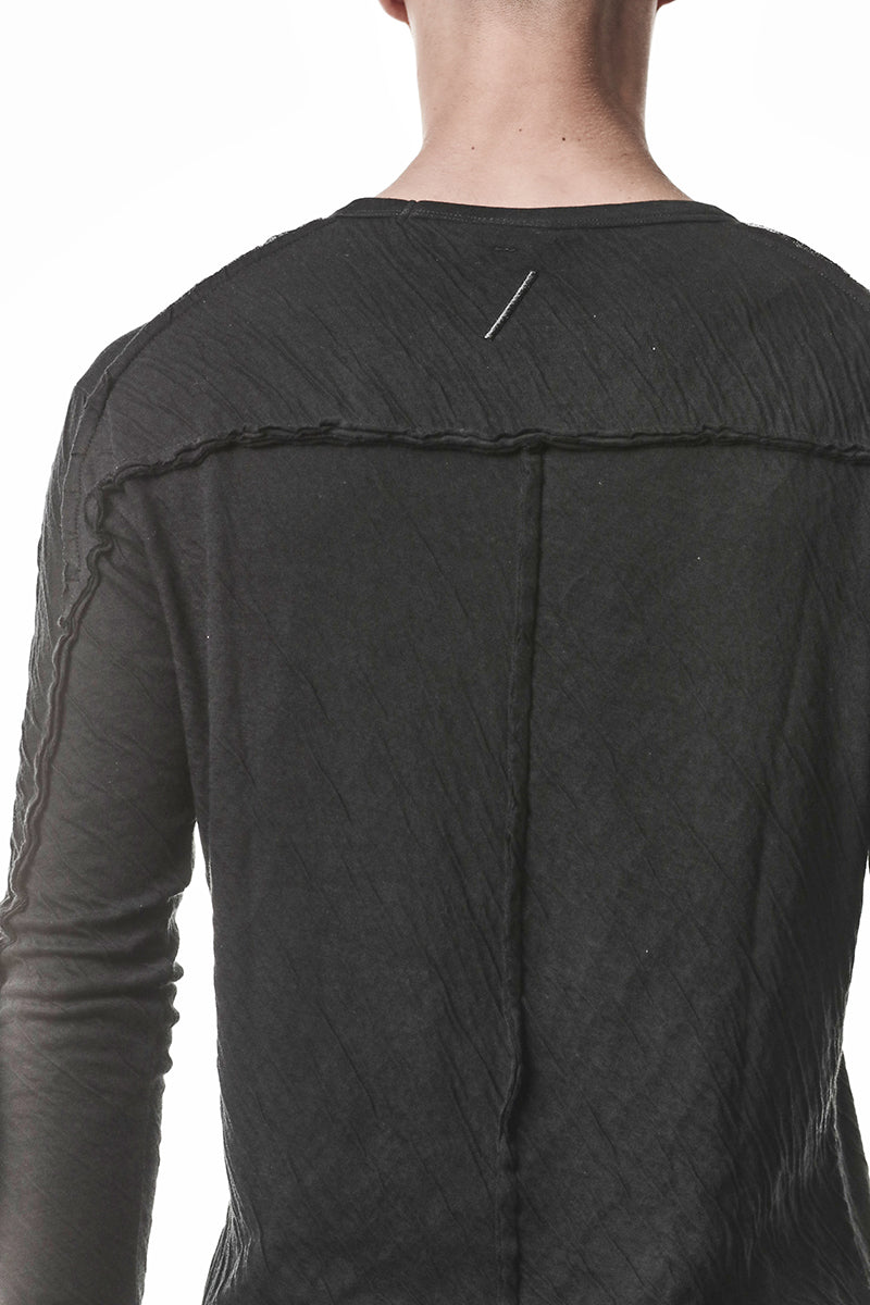 BLACK CRASHED BONDED COTTON LONG SLEEVES TOP