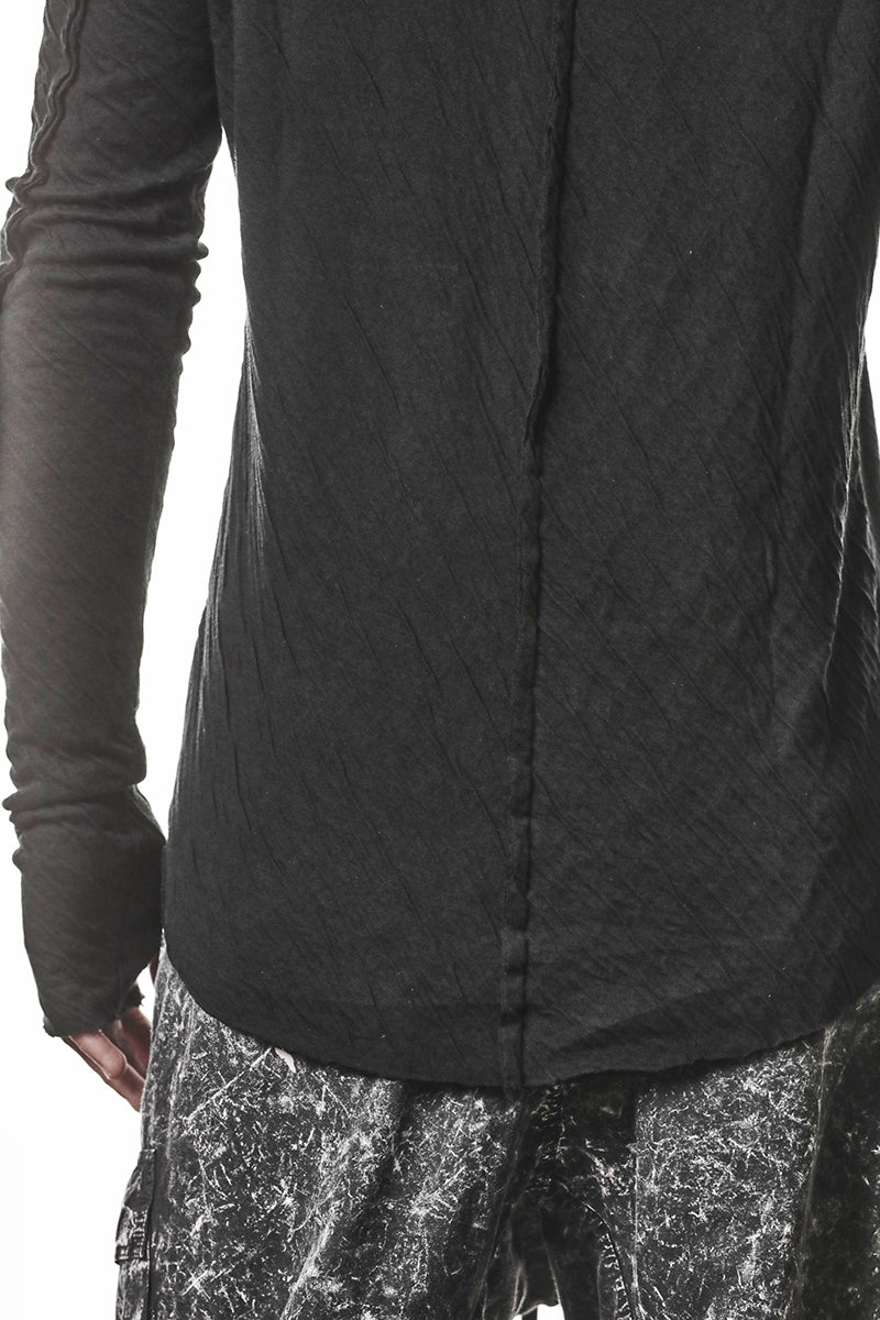 BLACK CRASHED BONDED COTTON LONG SLEEVES TOP