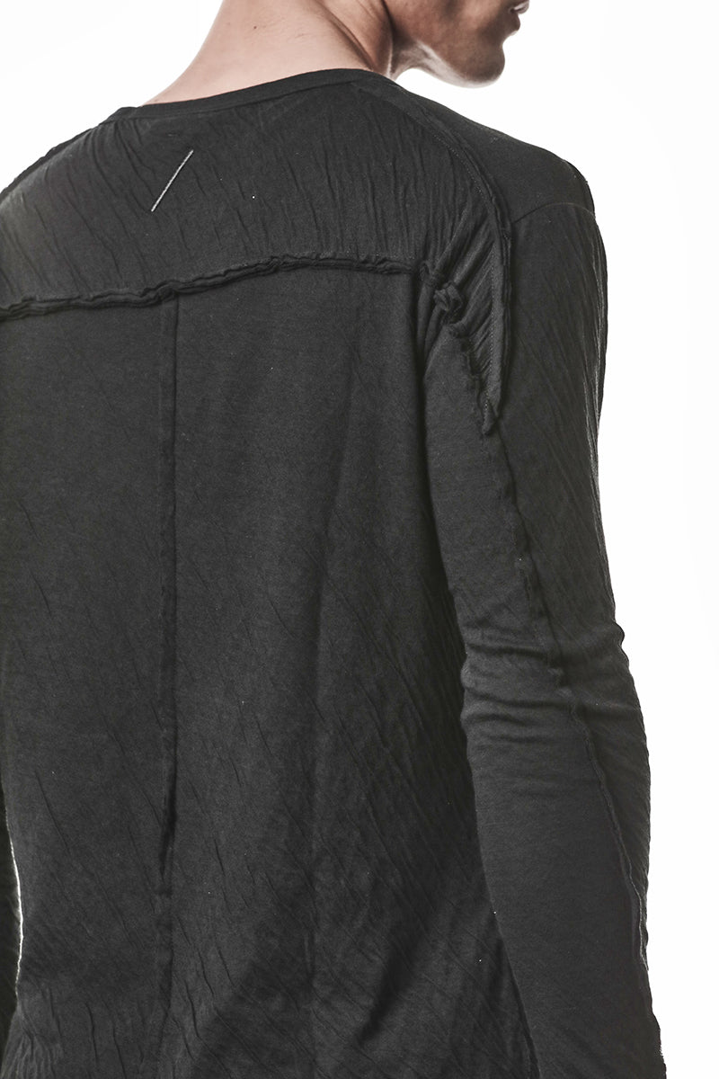 BLACK CRASHED BONDED COTTON LONG SLEEVES TOP