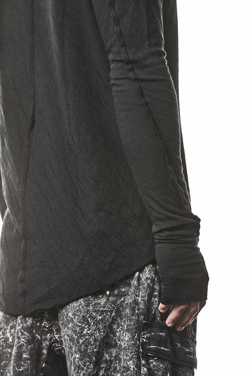 BLACK CRASHED BONDED COTTON LONG SLEEVES TOP