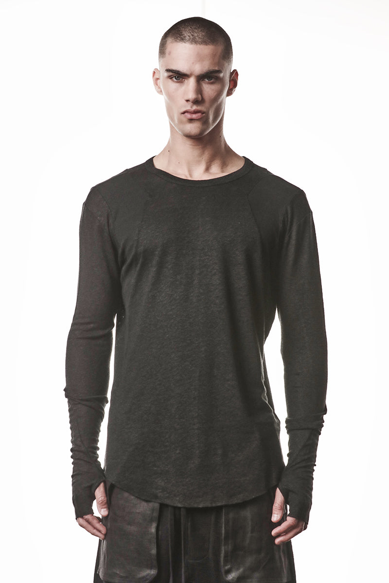 BLACK LINEN BLEND LONG SLEEVES TOP