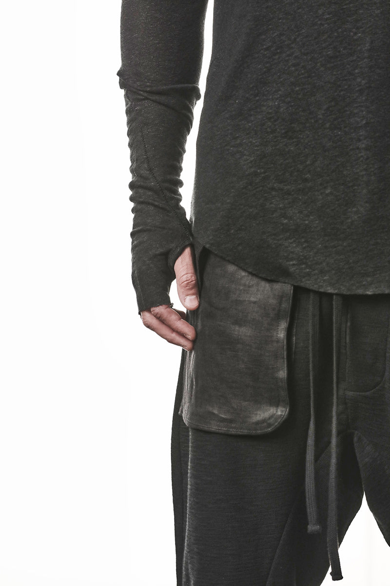 BLACK LINEN BLEND LONG SLEEVES TOP