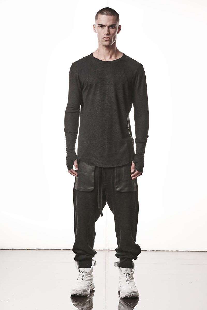 BLACK LINEN BLEND LONG SLEEVES TOP