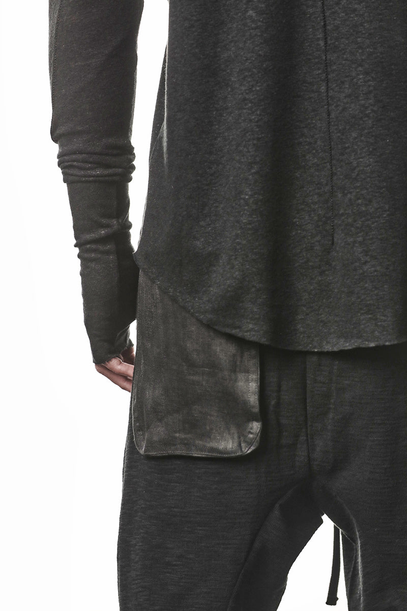 BLACK LINEN BLEND LONG SLEEVES TOP