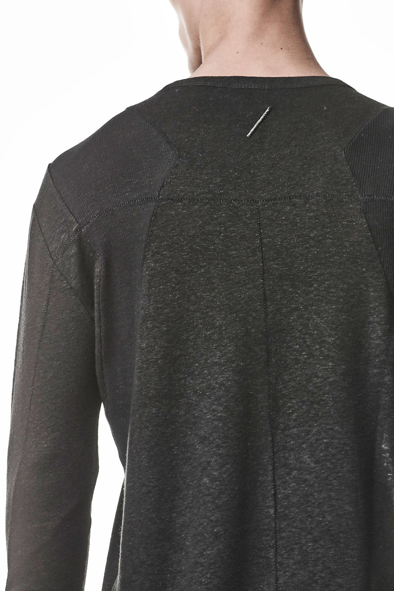 BLACK LINEN BLEND LONG SLEEVES TOP