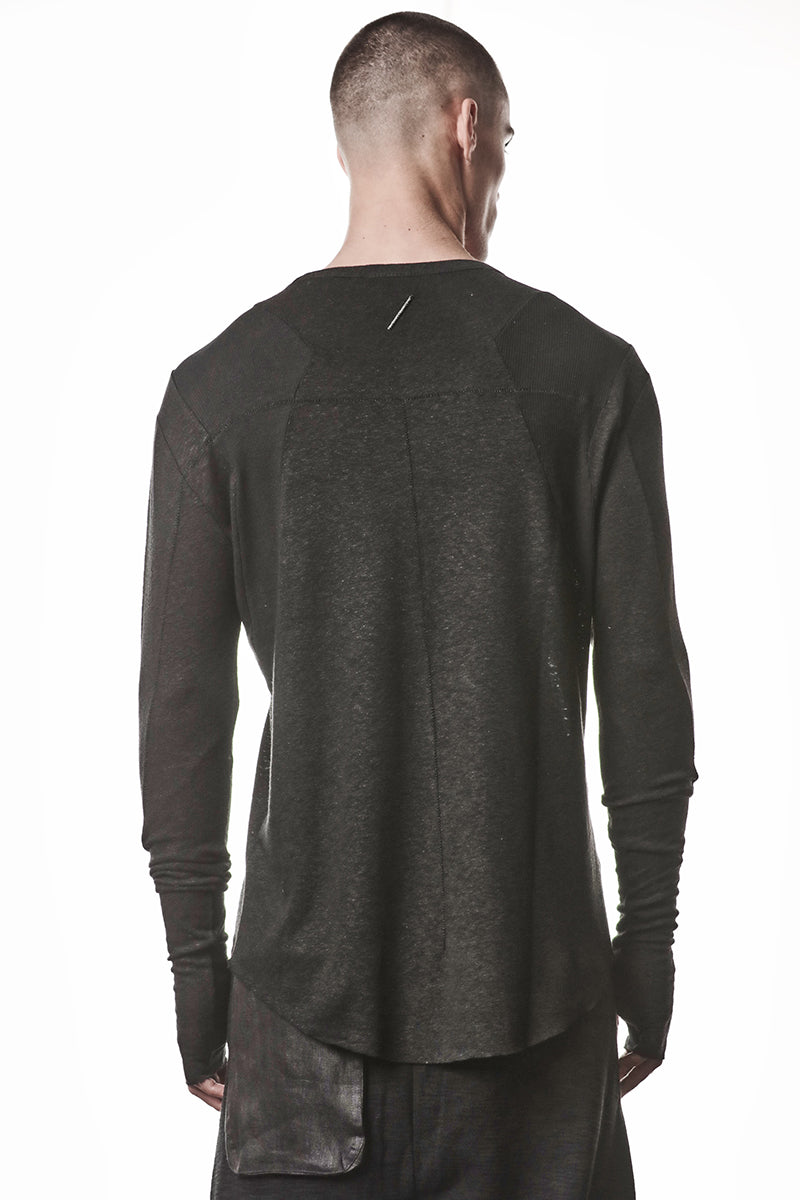 BLACK LINEN BLEND LONG SLEEVES TOP