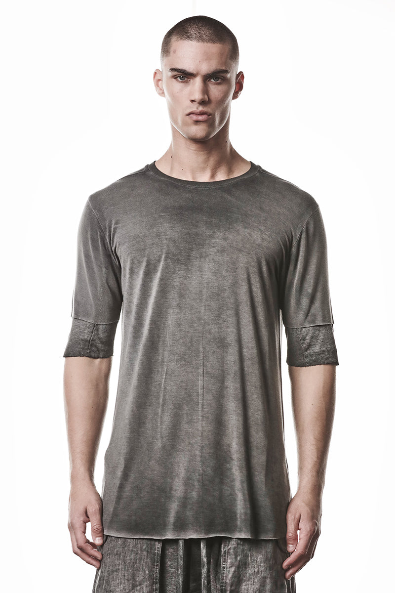COLD DYED GREY TWO LAYER LOOK TEE