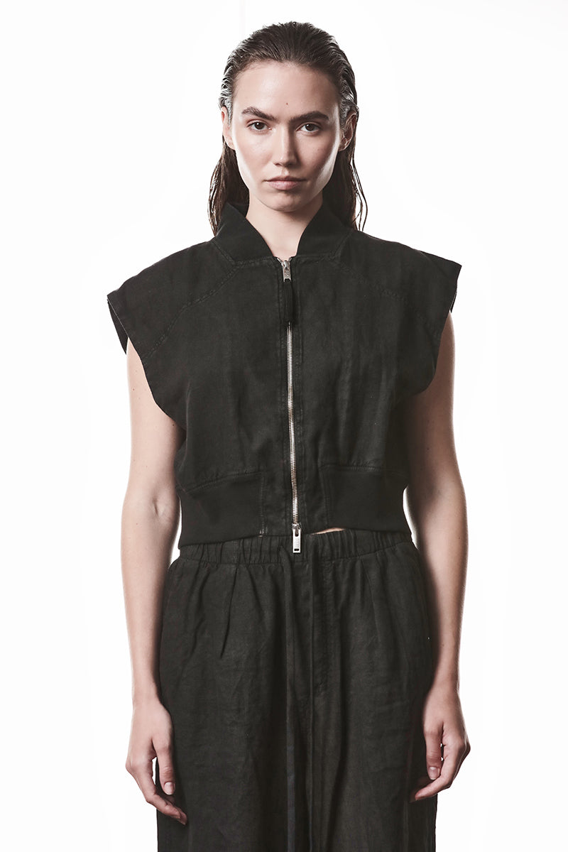 LINEN BOMBER VEST