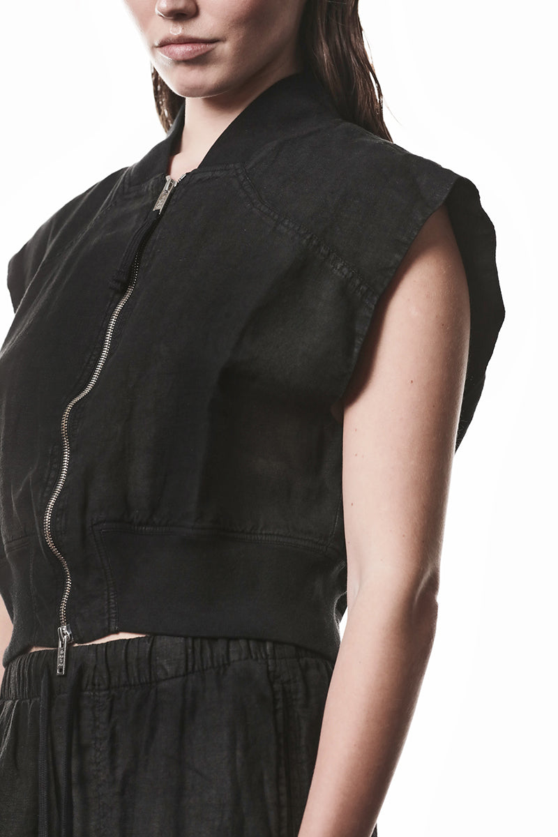 LINEN BOMBER VEST