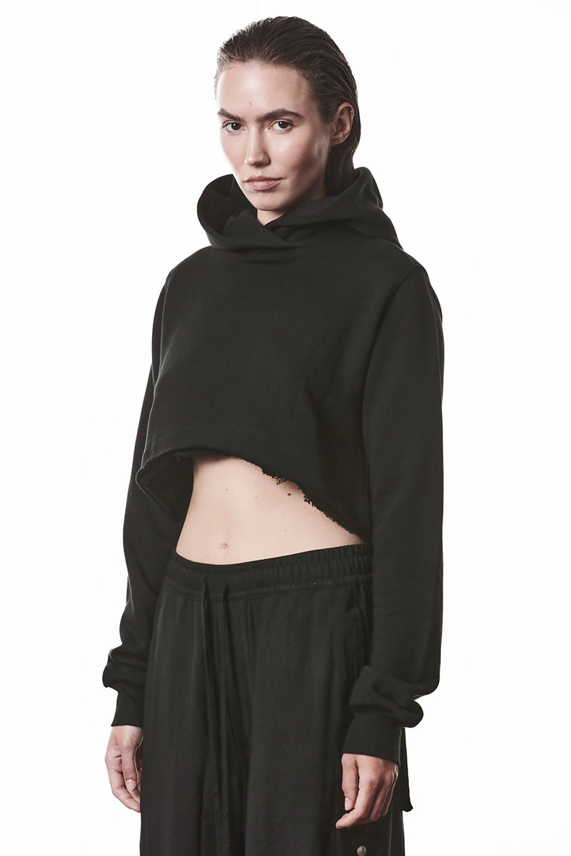 BLACK HOODED CROPPED SWEATSHIRT