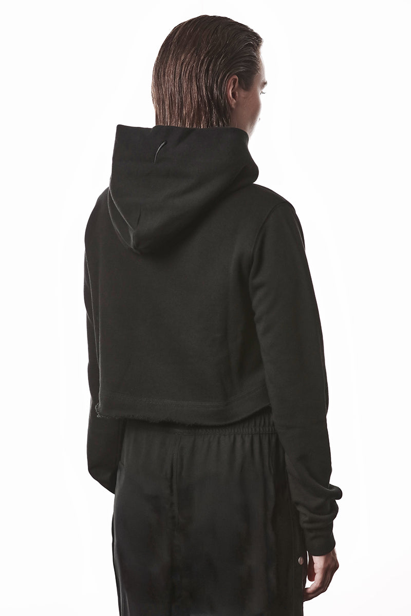 BLACK HOODED CROPPED SWEATSHIRT