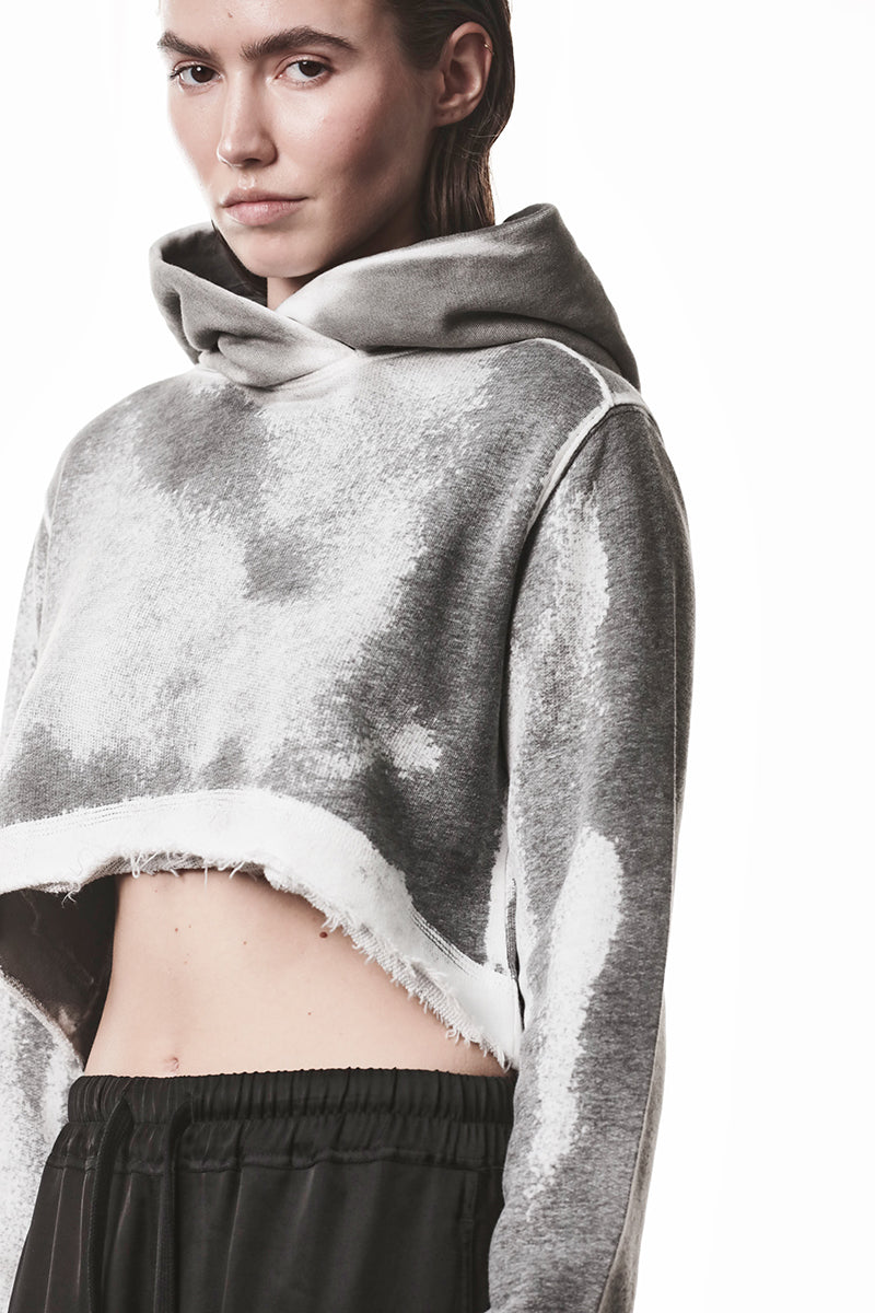 SPRAY GREY HOODED CROPPED SWEATSHIRT