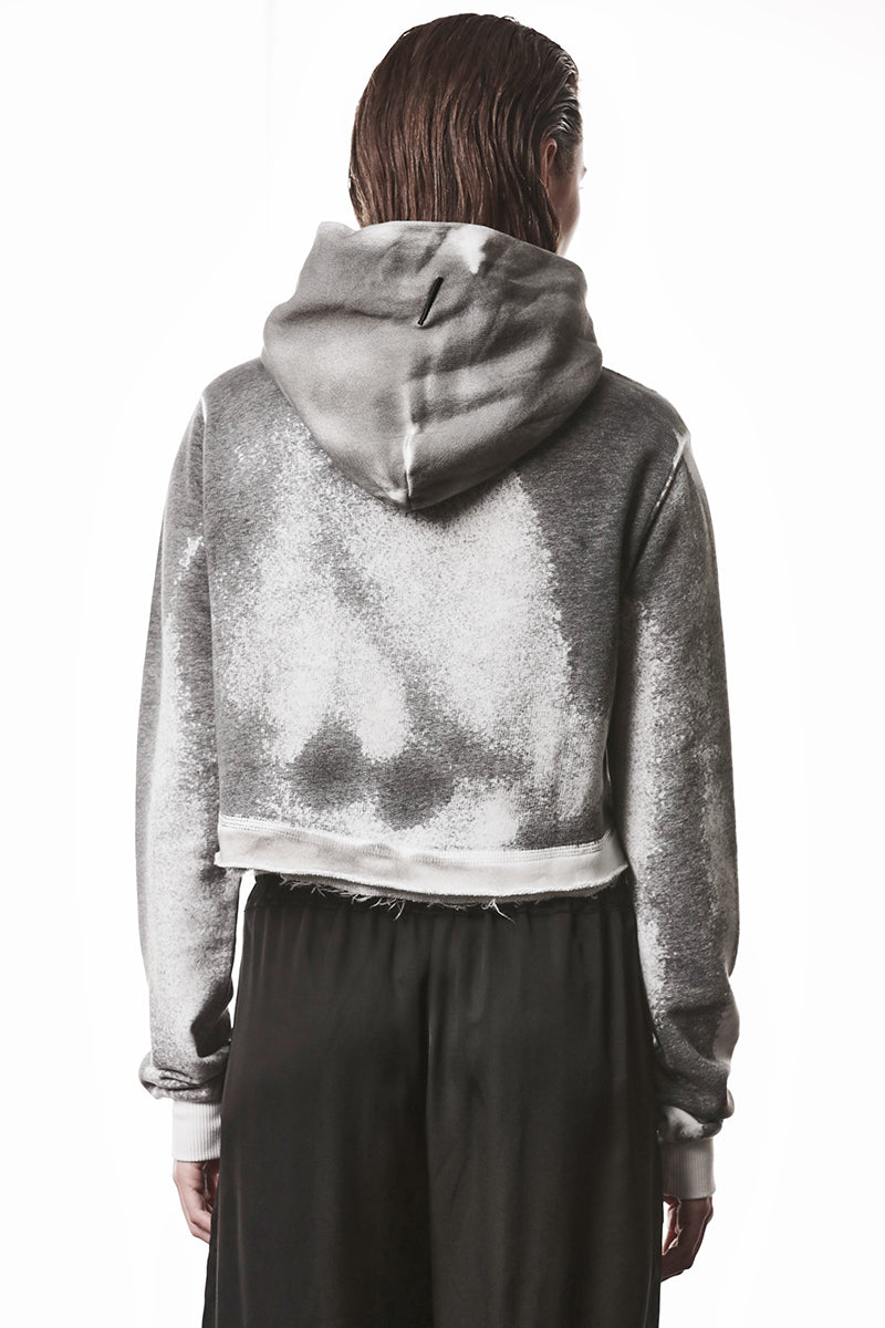 SPRAY GREY HOODED CROPPED SWEATSHIRT