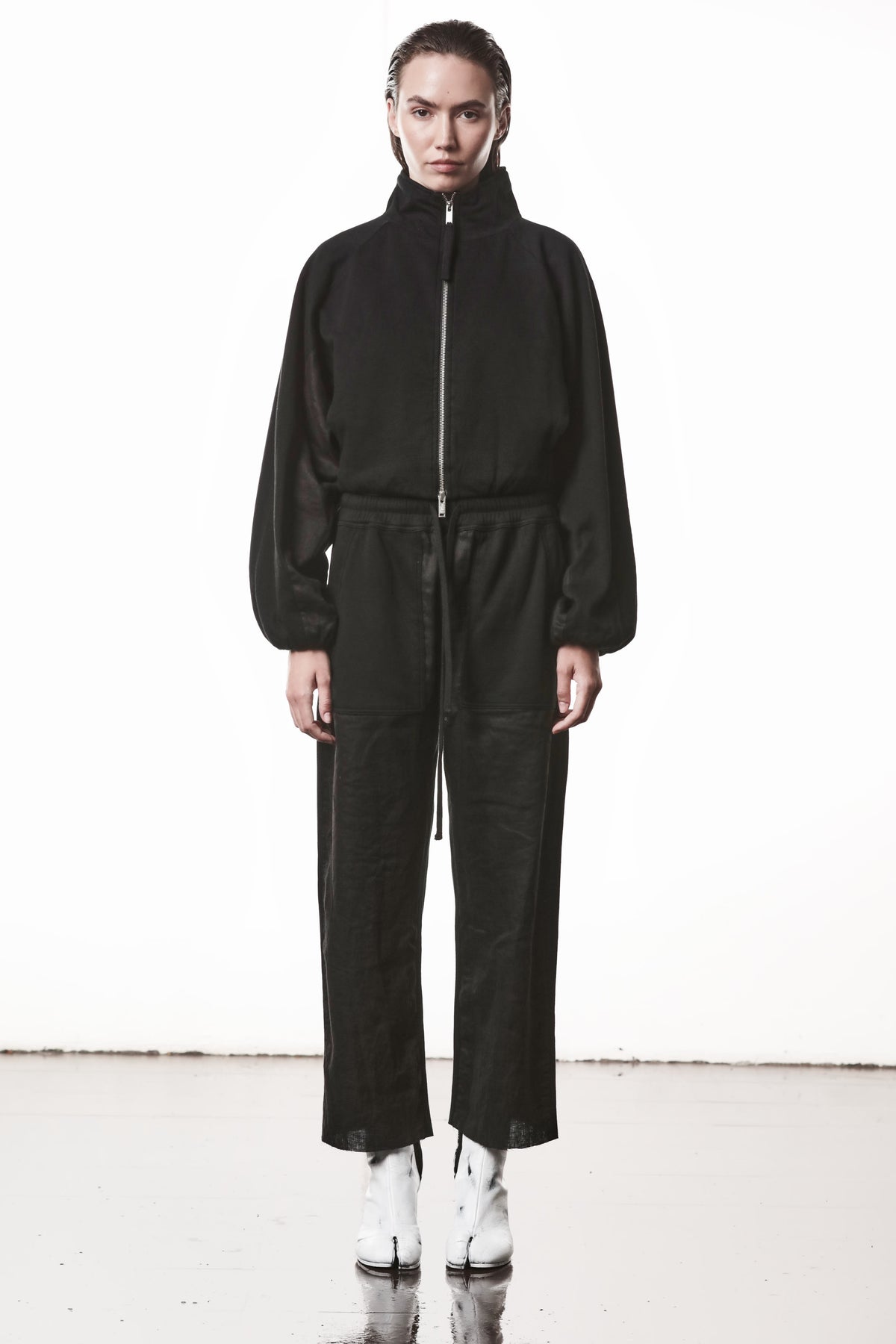 BLACK MATMIX SWEAT JACKET