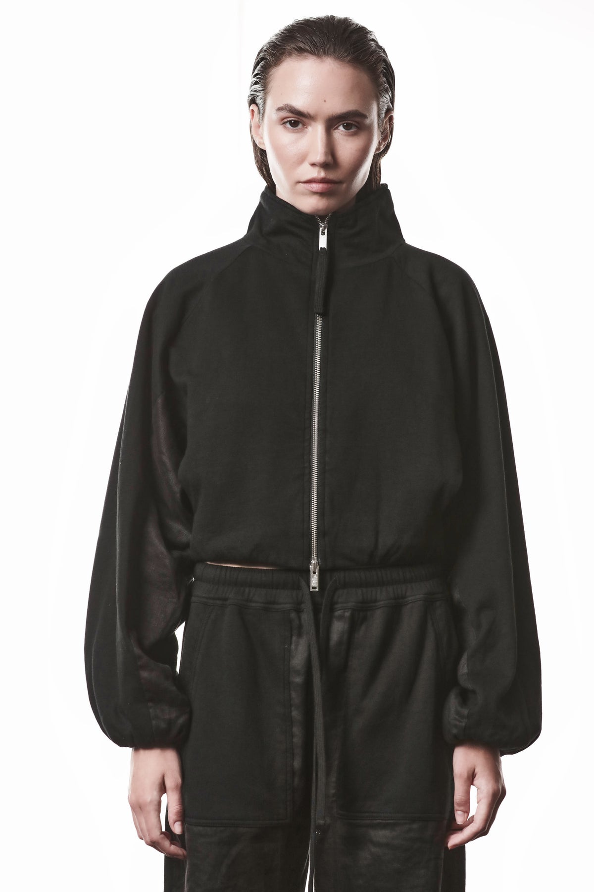 BLACK MATMIX SWEAT JACKET