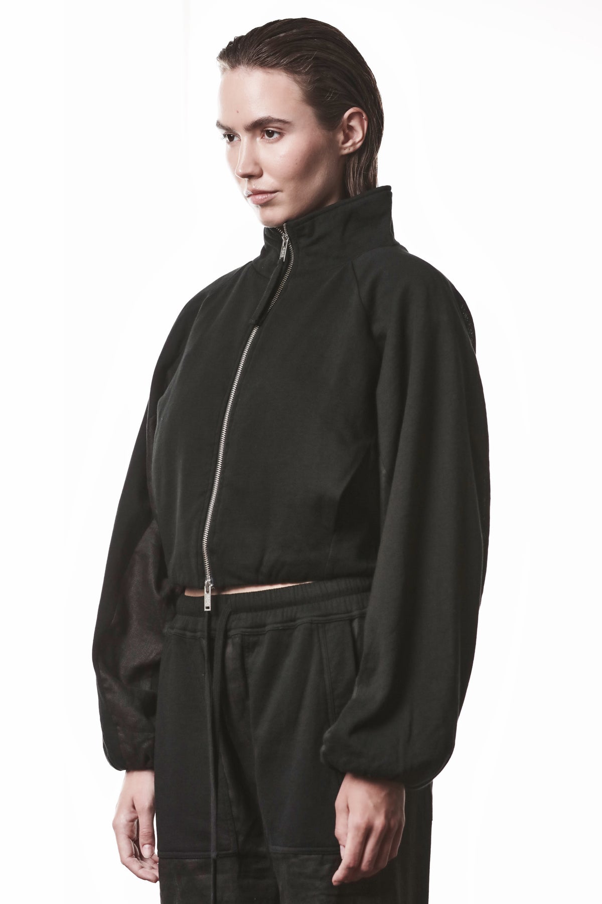 BLACK MATMIX SWEAT JACKET