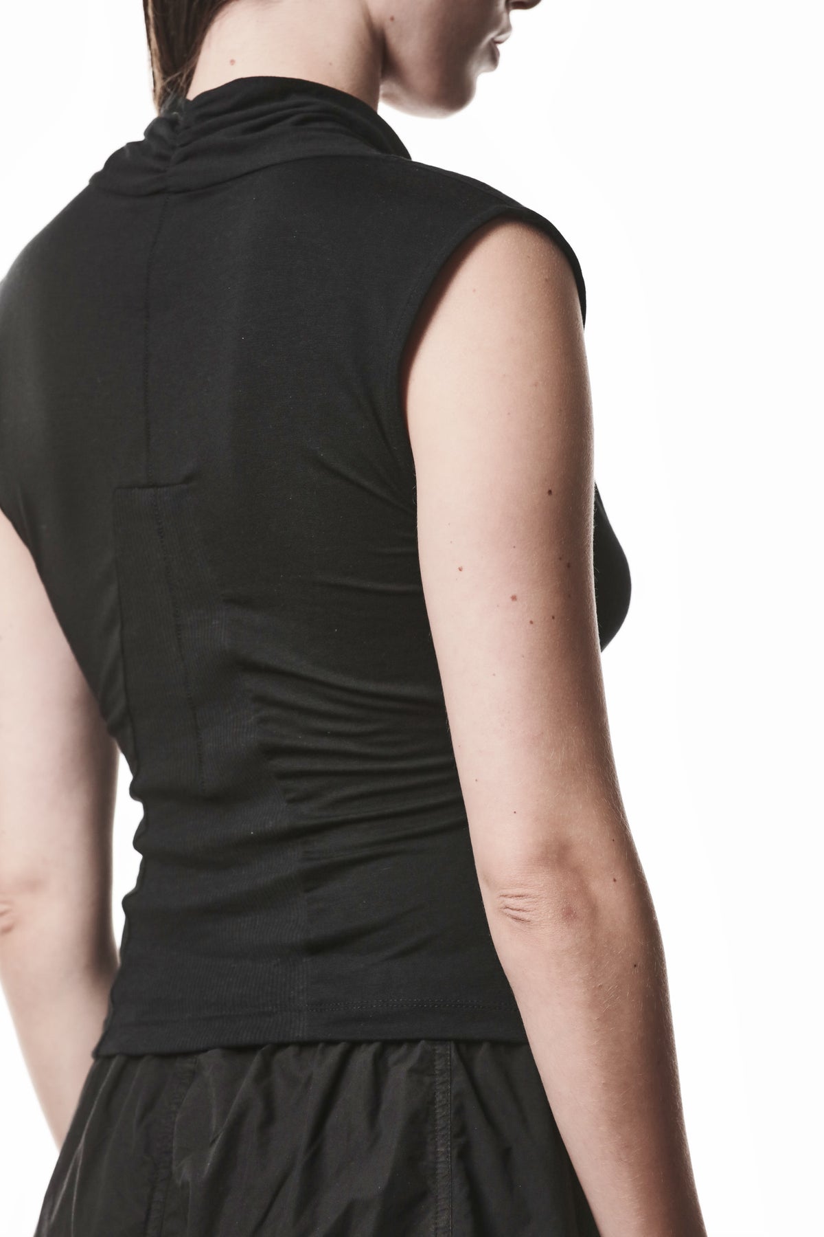 BLACK WRAPPED SILK MIX TOP