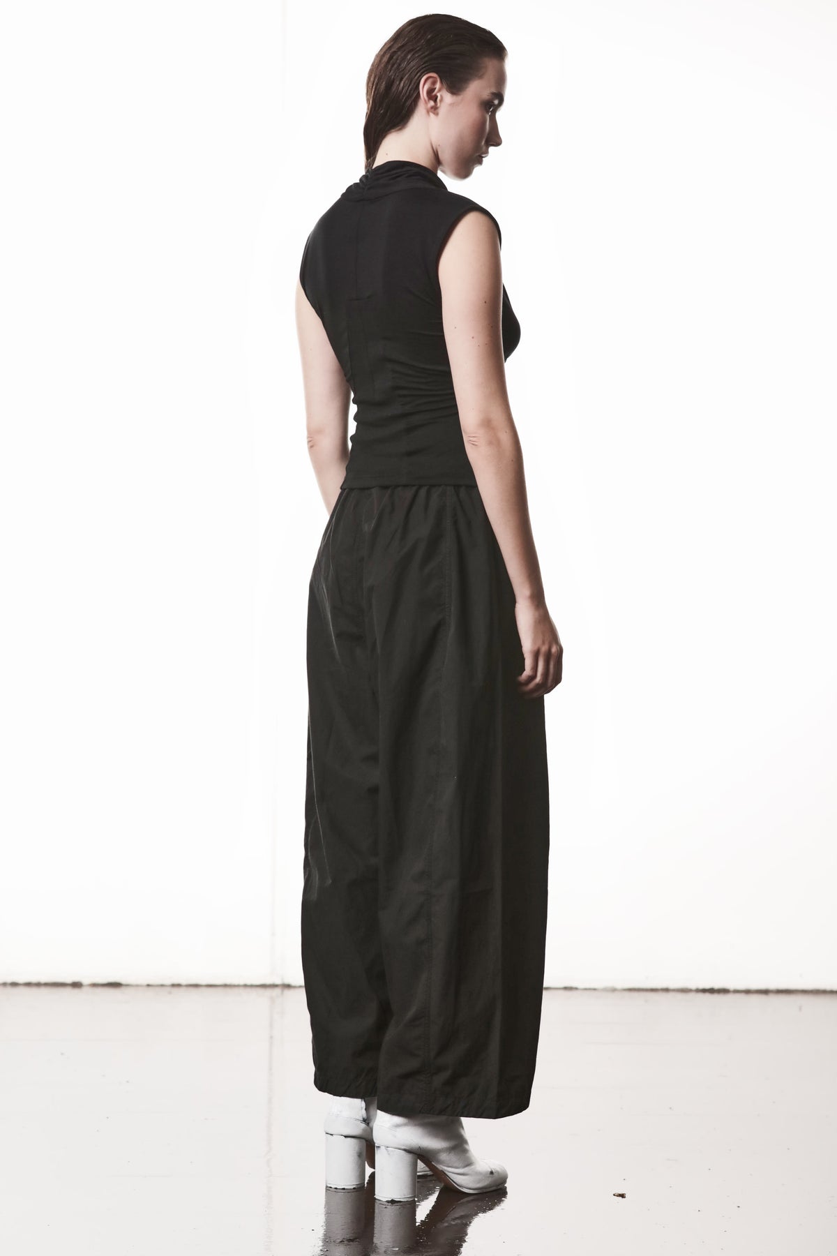 BLACK WRAPPED SILK MIX TOP