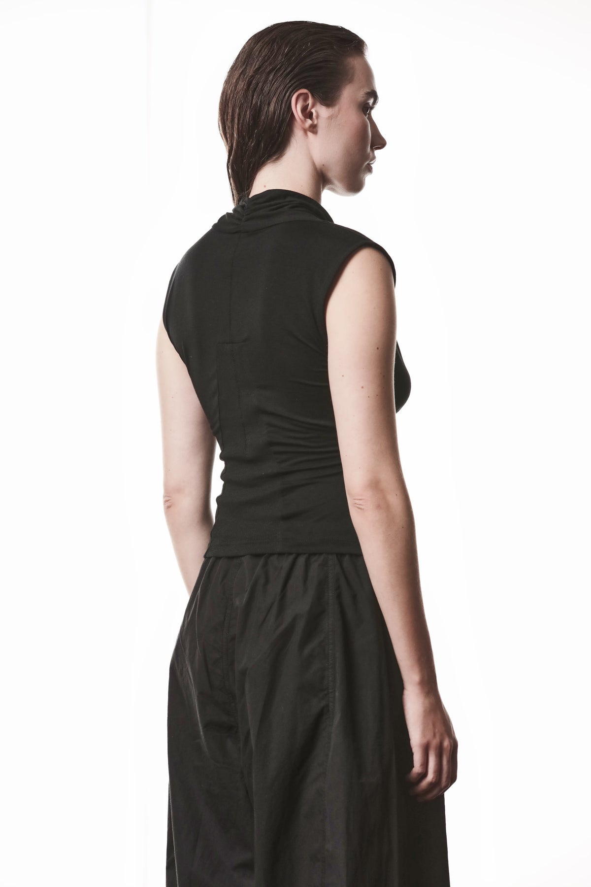 BLACK WRAPPED SILK MIX TOP