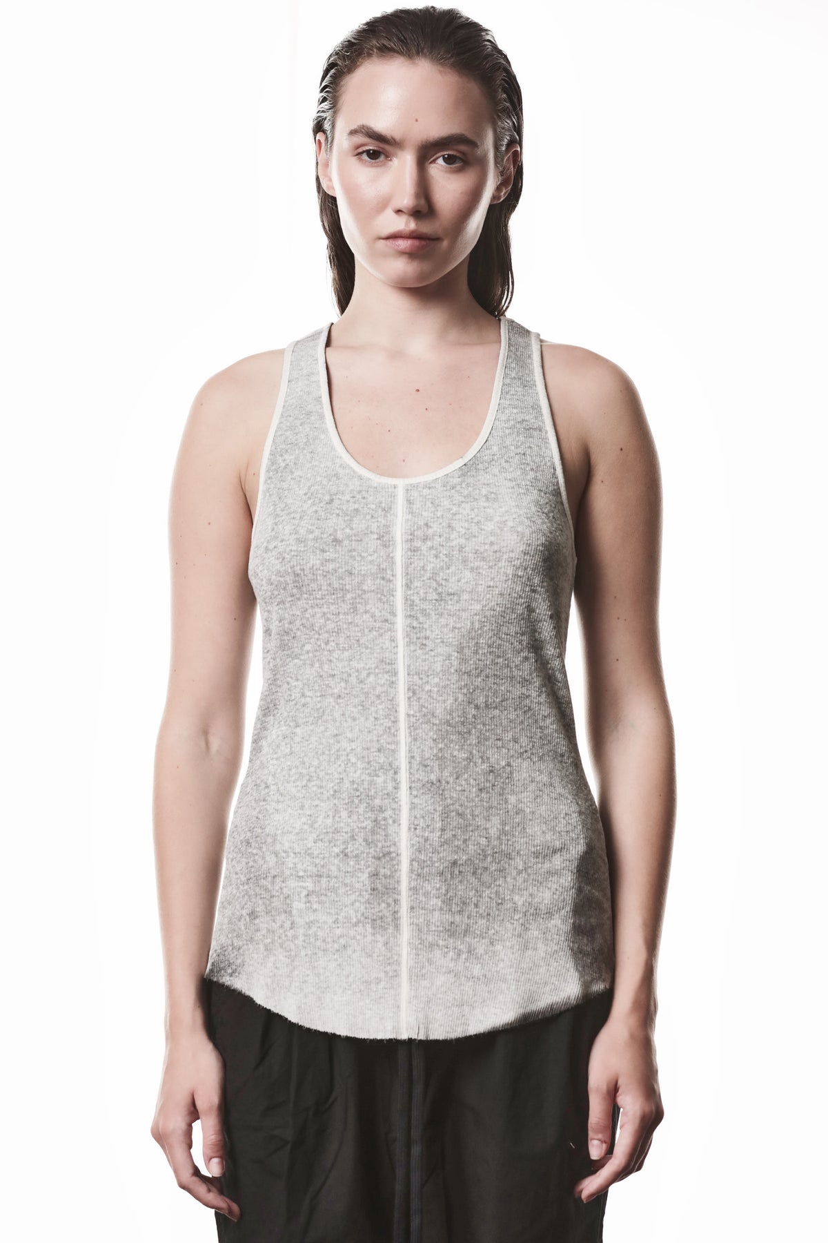 SPRAYED GREY LONG RIB TANK TOP