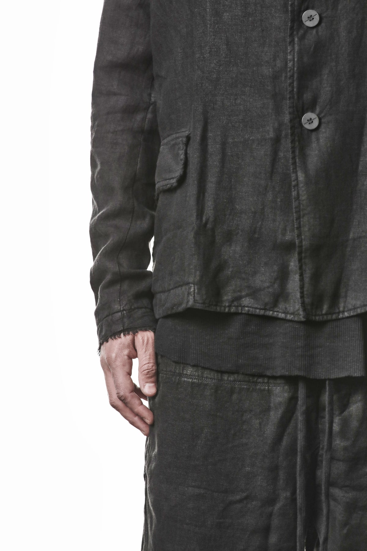 BLACK COATED LINEN BLAZER