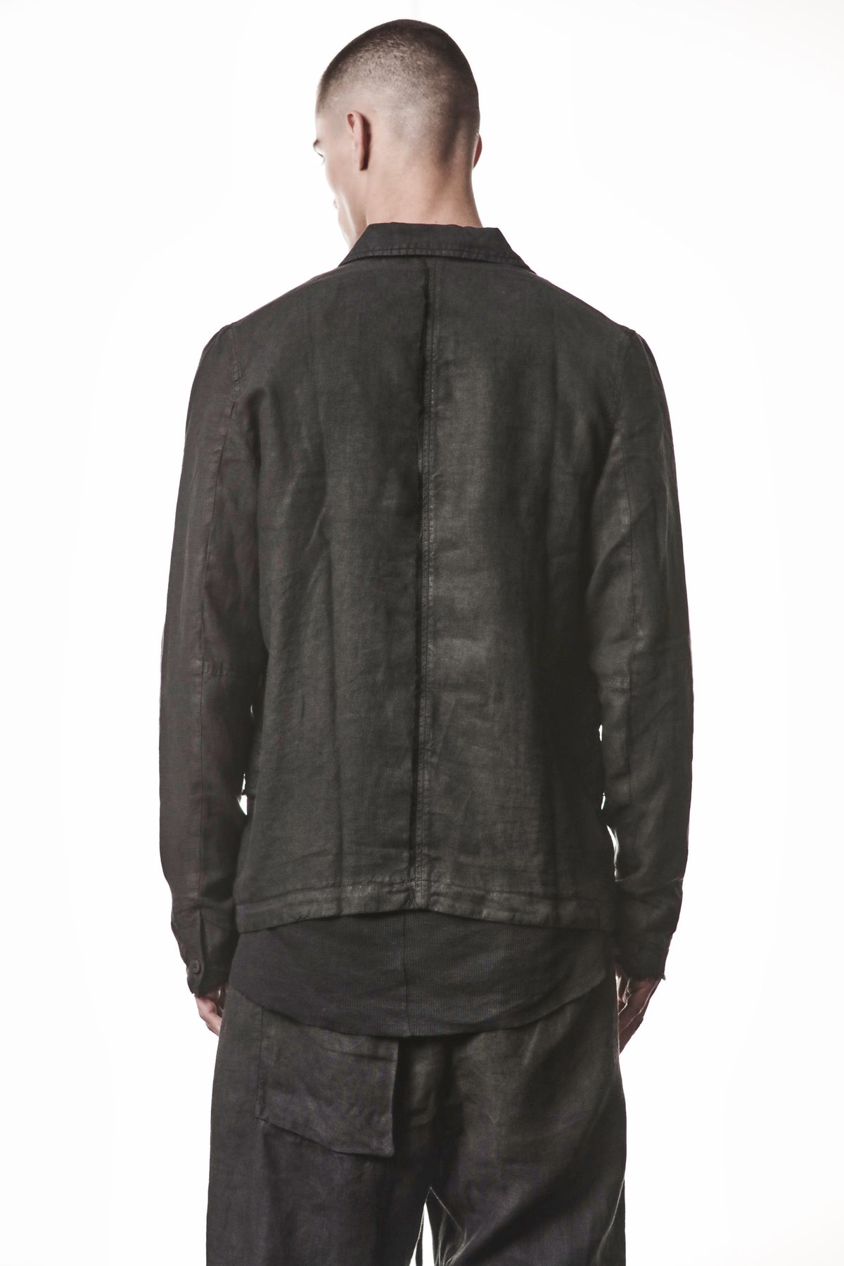BLACK COATED LINEN BLAZER