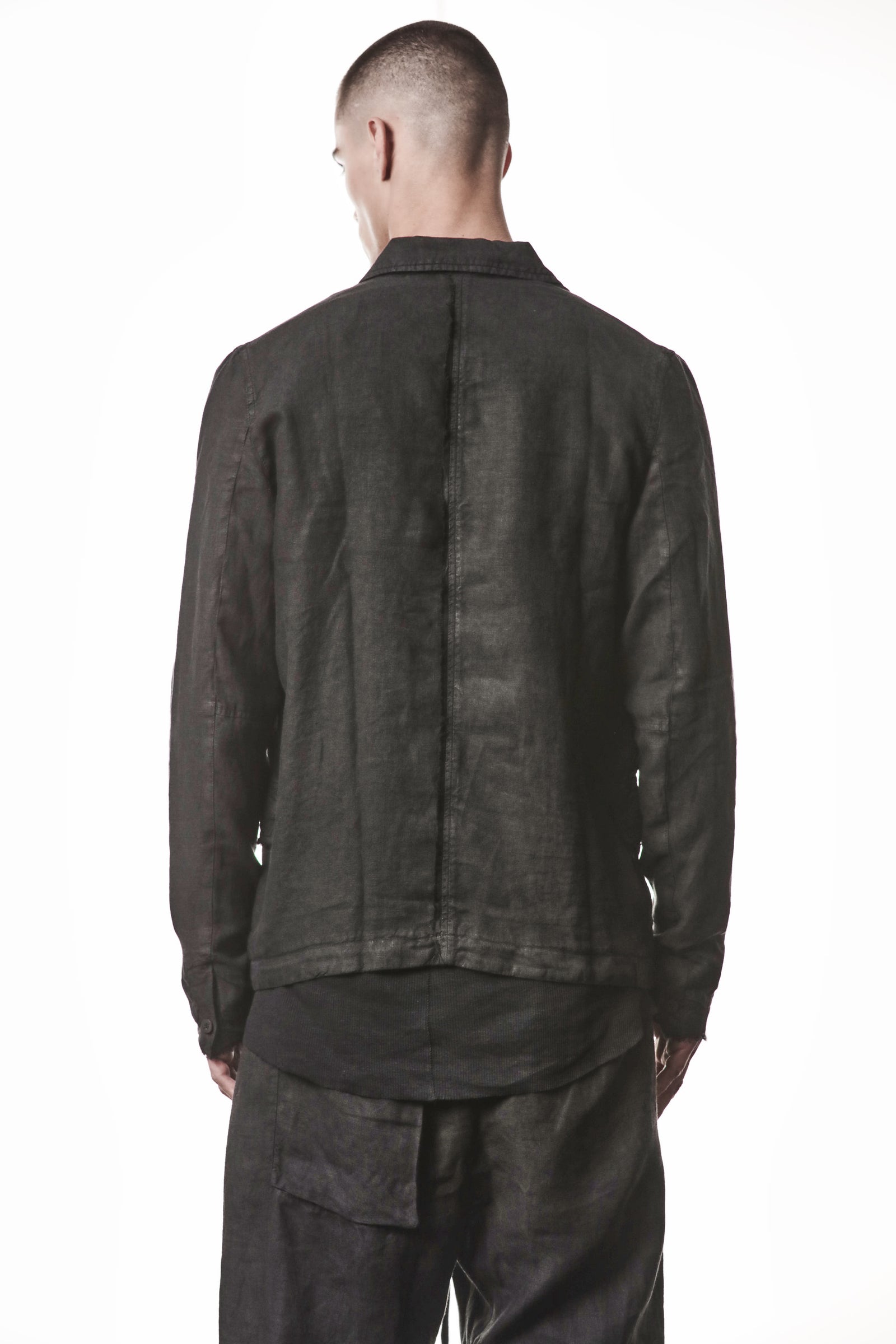 BLACK COATED LINEN BLAZER