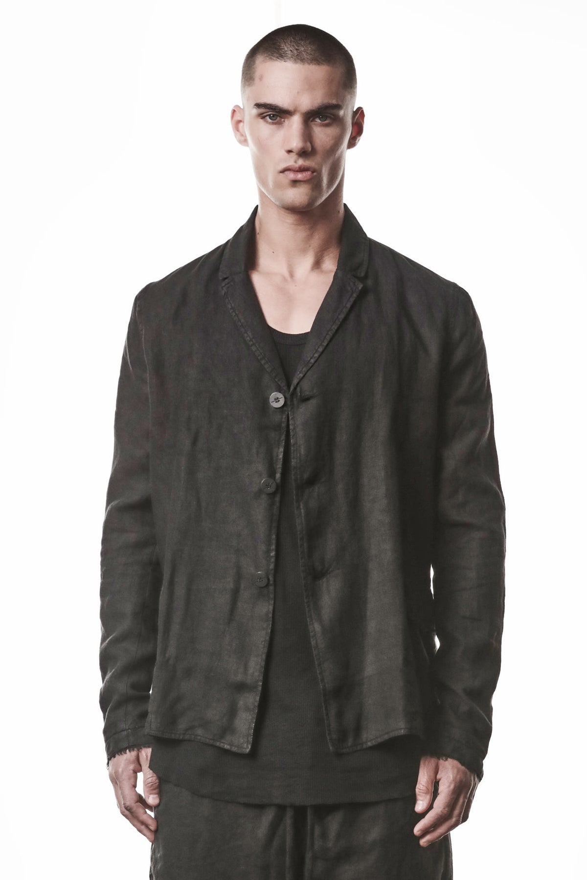 BLACK COATED LINEN BLAZER