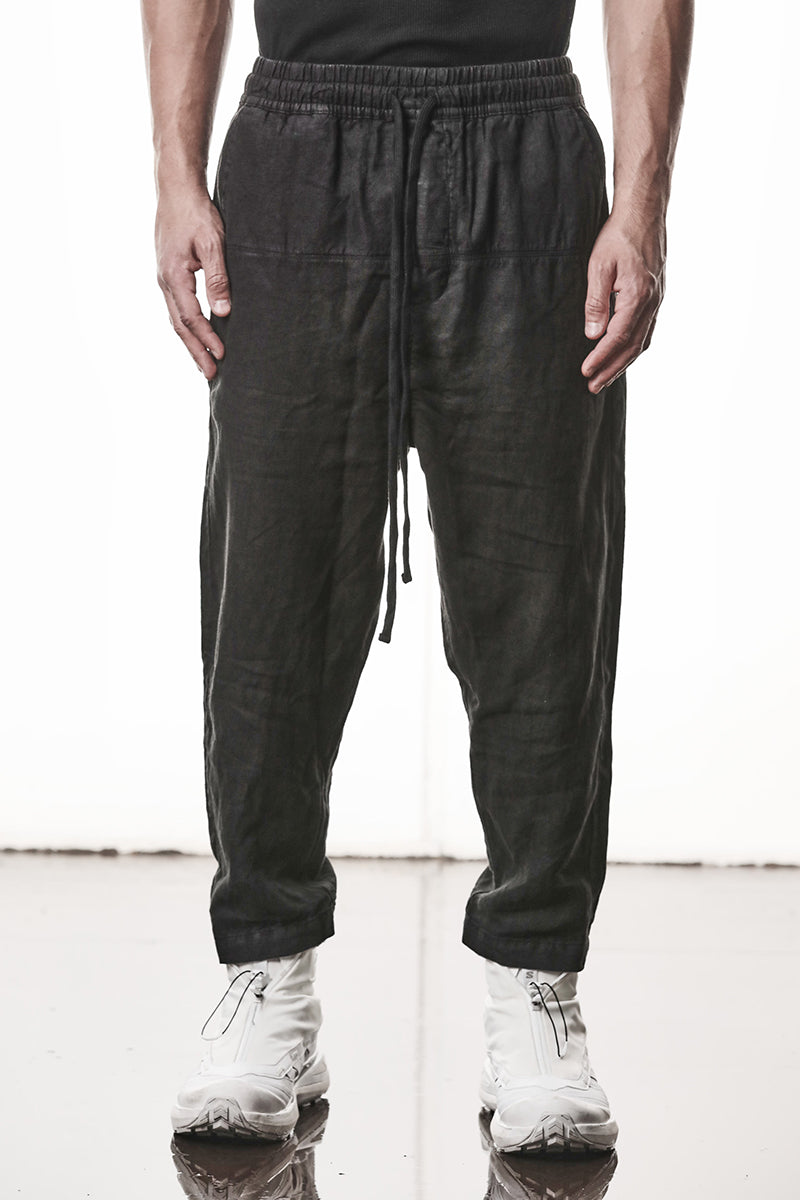 BLACK LINEN CROPPED LEG PANTS