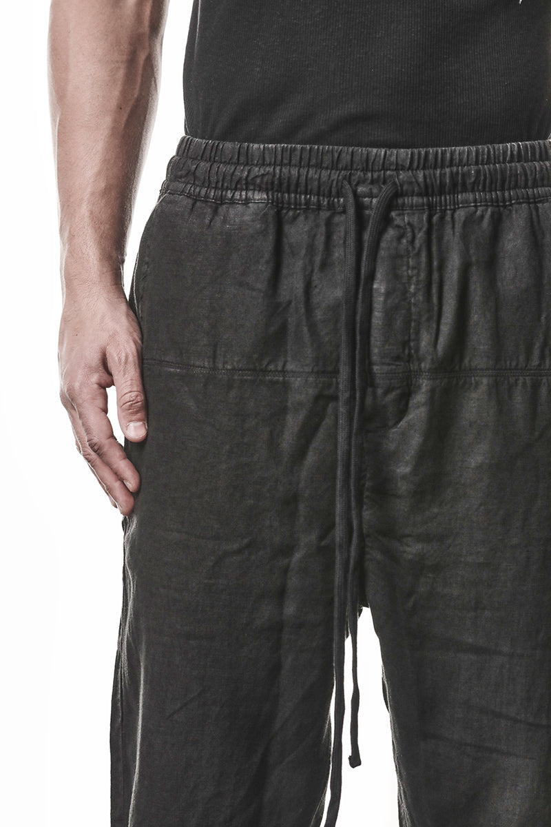 BLACK LINEN CROPPED LEG PANTS