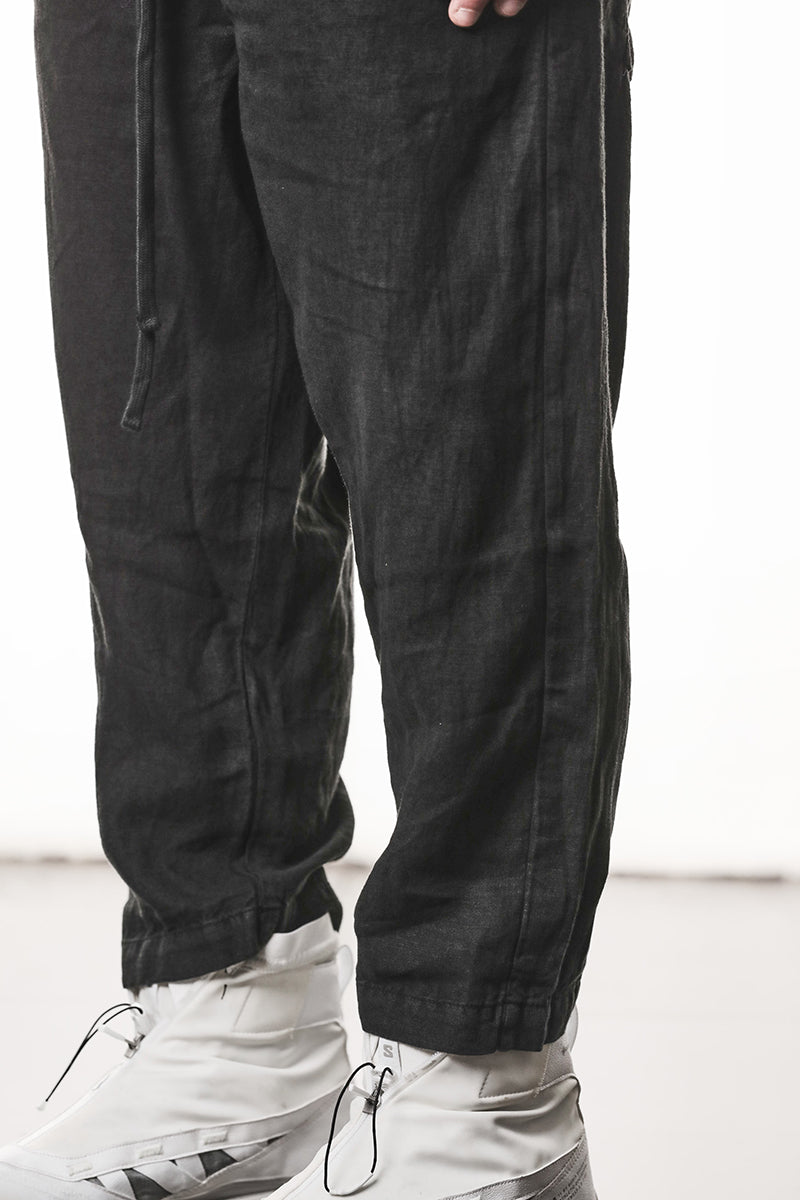 BLACK LINEN CROPPED LEG PANTS